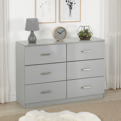 Dakota 6 Drawer Chest – Light Grey, Spacious Bedroom Storage