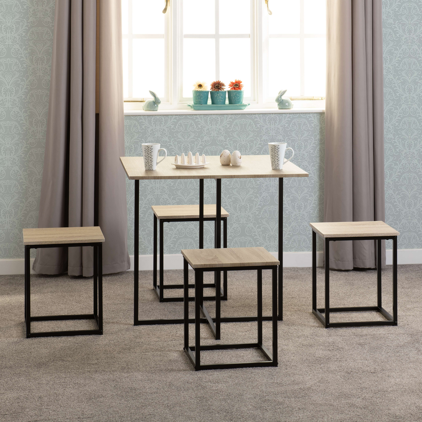Kent 1+4 Stowaway Dining Set - Sonoma Oak/Black