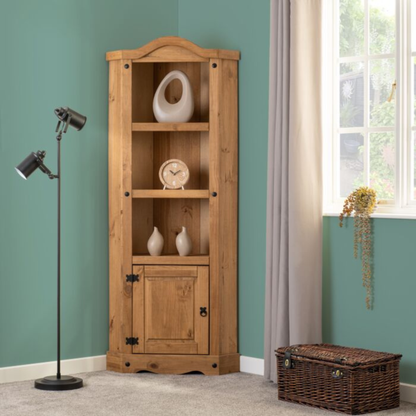 Corona Distressed Waxed Pine Corner Storage Unit