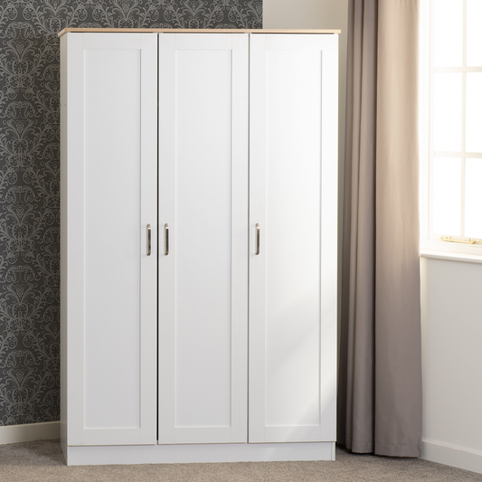 Portland 3 Door Wardrobe - White/Oak Effect