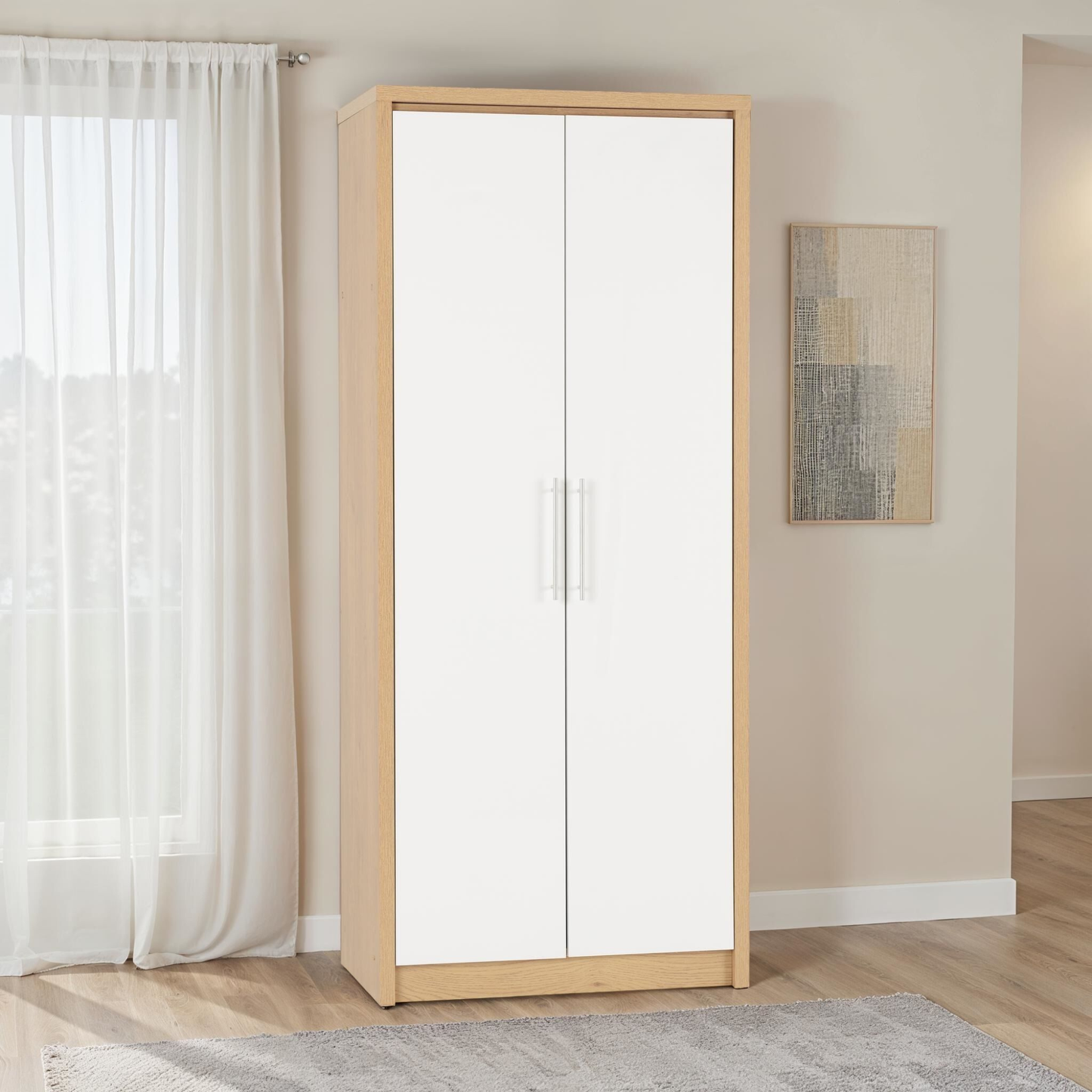 Seville 2 Door Wardrobe - White Gloss/Oak Veneer