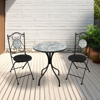 Ferne Patio Dining Set - Black/Grey Leaf