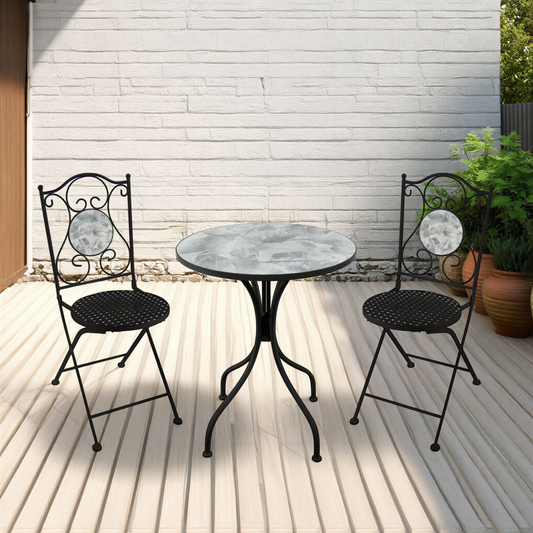 Ferne Patio Dining Set - Black/Grey Leaf