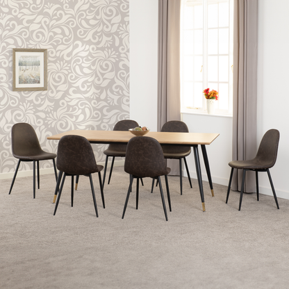 Hamilton & Athens Large Dining Set with 6 Chairs - Medium Oak Effect & Brown PU