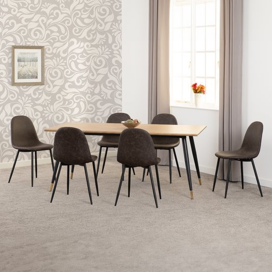 Hamilton & Athens Large Dining Set with 6 Chairs - Medium Oak Effect & Brown PU