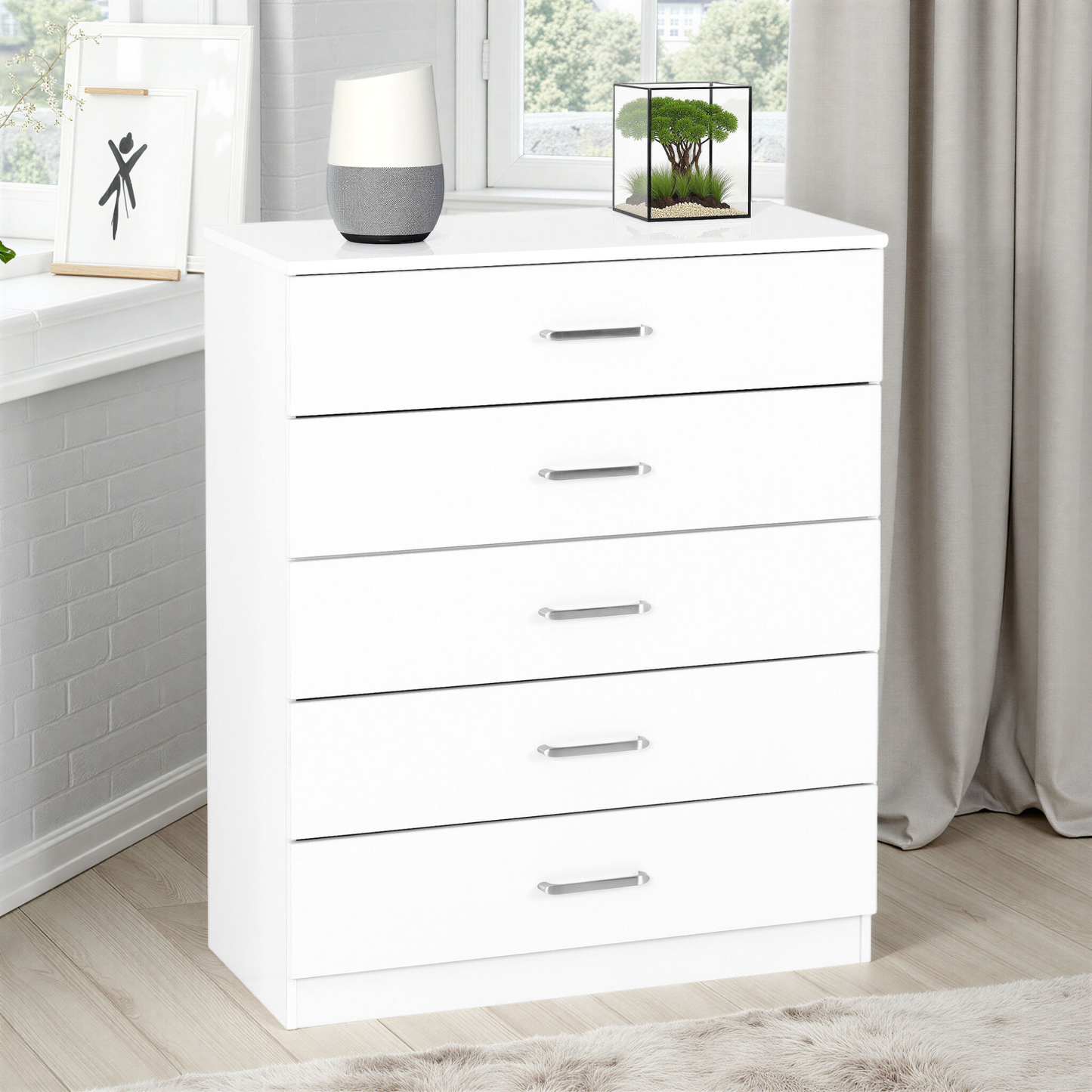 Dakota 5 Drawer Chest – White, Tall Bedroom Storage