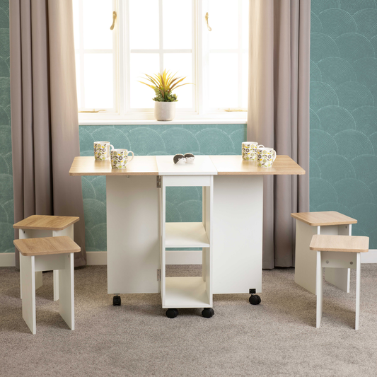 Seymore Stowaway Dining Set - Oak Effect/White