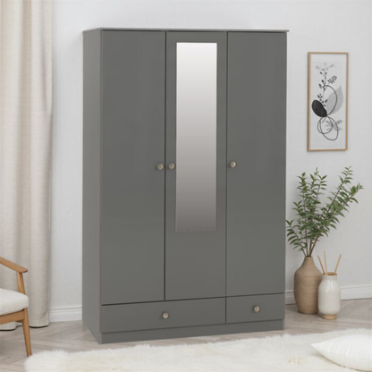 Denver 3 Door 2 Drawer Mirrored Wardrobe in Grey Gloss