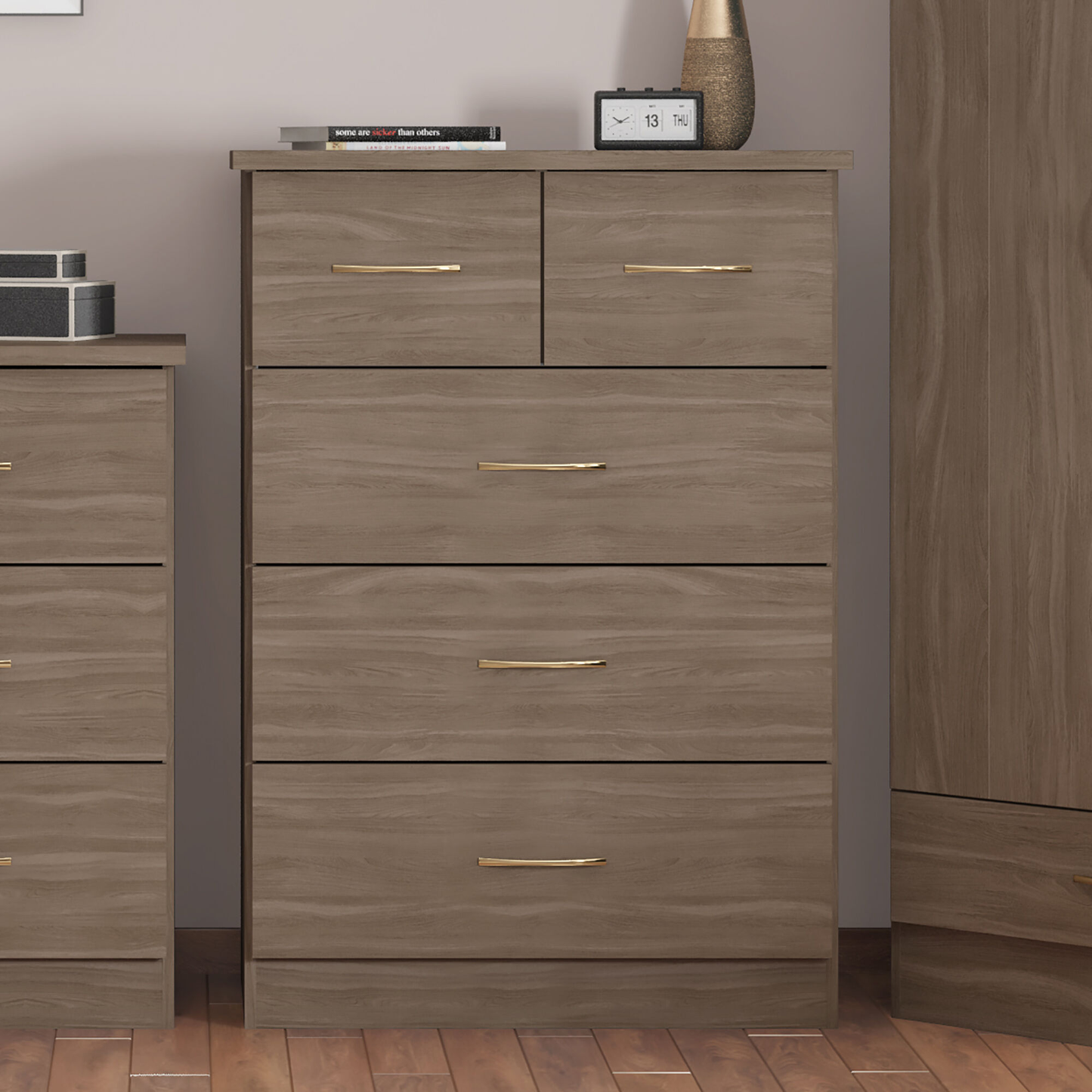 Nevada 3+2 Drawer Chest - Rustic Oak Effect