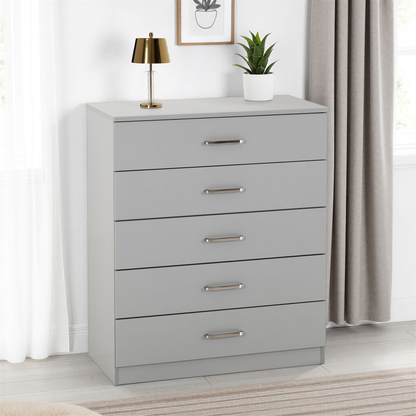 Dakota 5 Drawer Chest – Light Grey, Tall Bedroom Storage