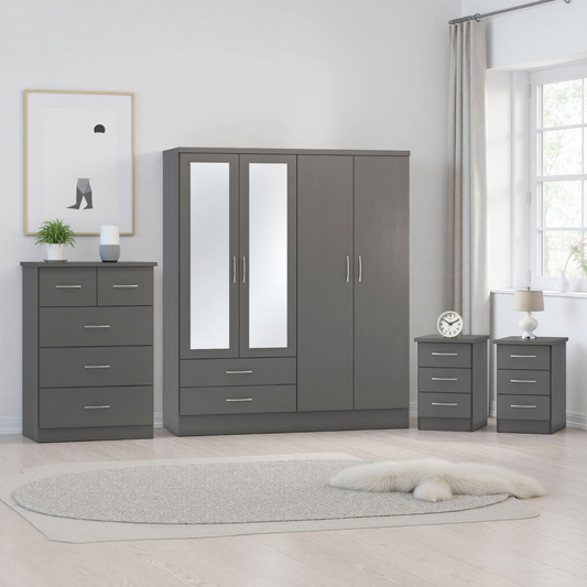 Nevada 4 Door 2 Drawer Wardrobe - 3D Effect Grey