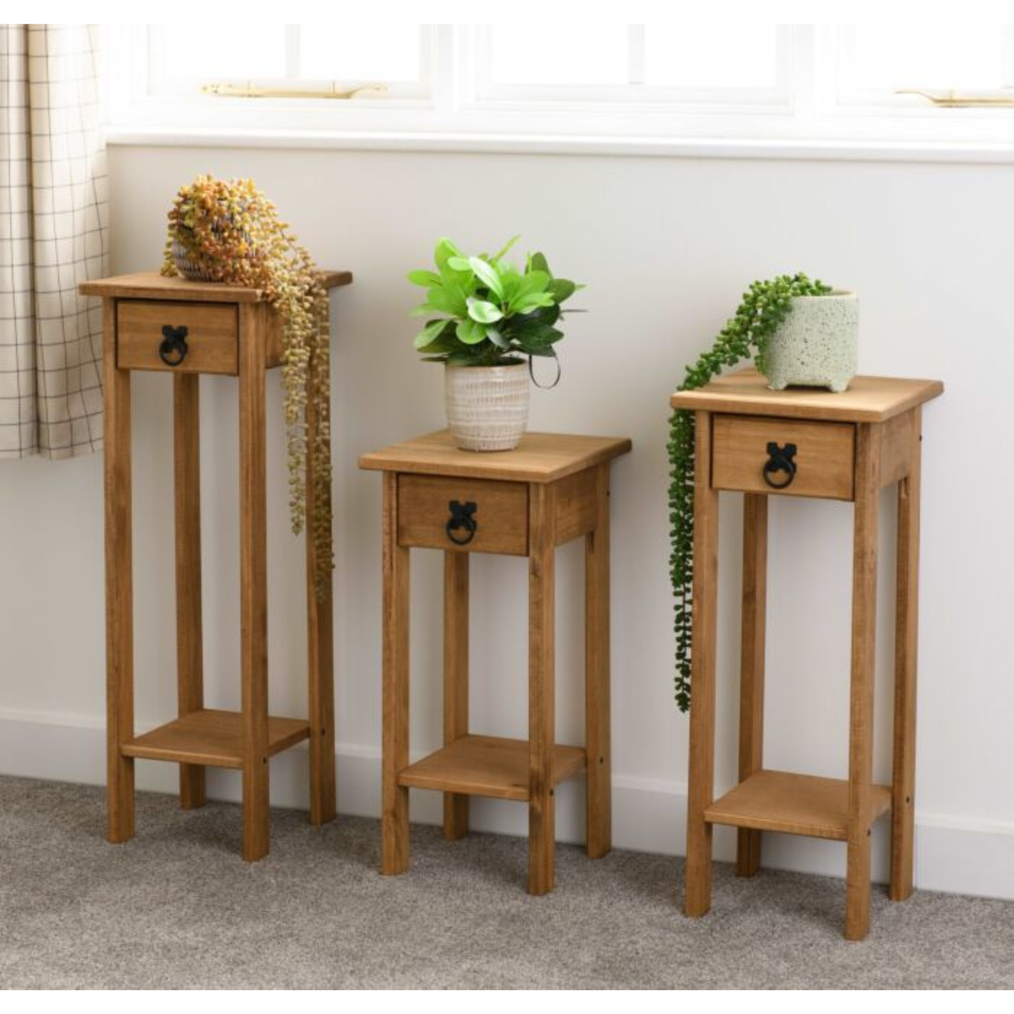 Corona 3x Plant Stands – Distressed Waxed Pine