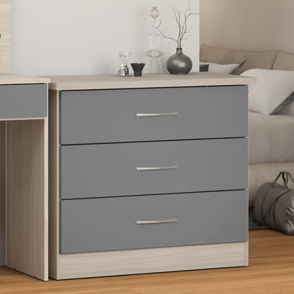 Nevada 3 Drawer Chest - Grey Gloss/Light Oak Effect Veneer