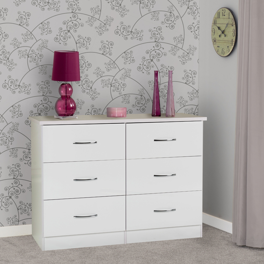 Nevada 6 Drawer Chest - White Gloss