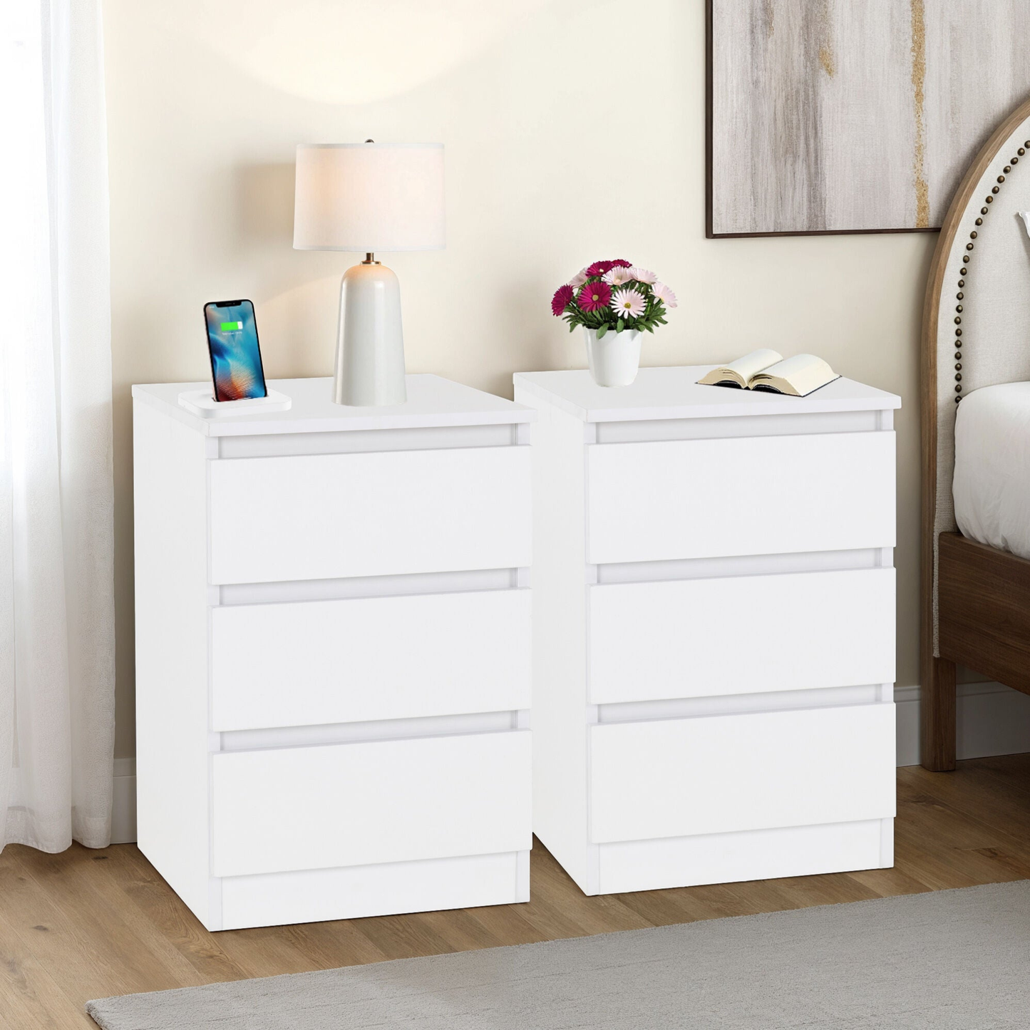 Malvern 3 Drawer Bedside x2 – White Storage