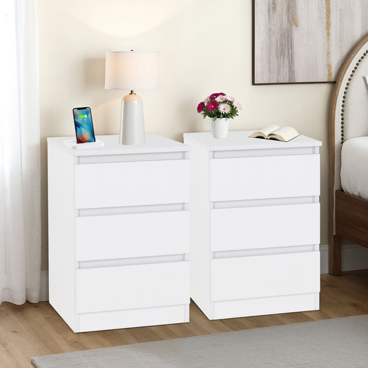 Malvern 3 Drawer Bedside x2 – White Storage