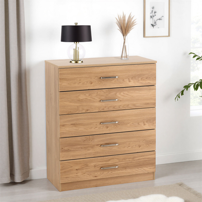 Dakota 5 Drawer Chest – Oak Effect, Tall Bedroom Storage