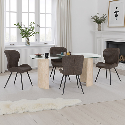 Modena & Quebec Dining Set - Cream/Brown PU (4 Chairs)