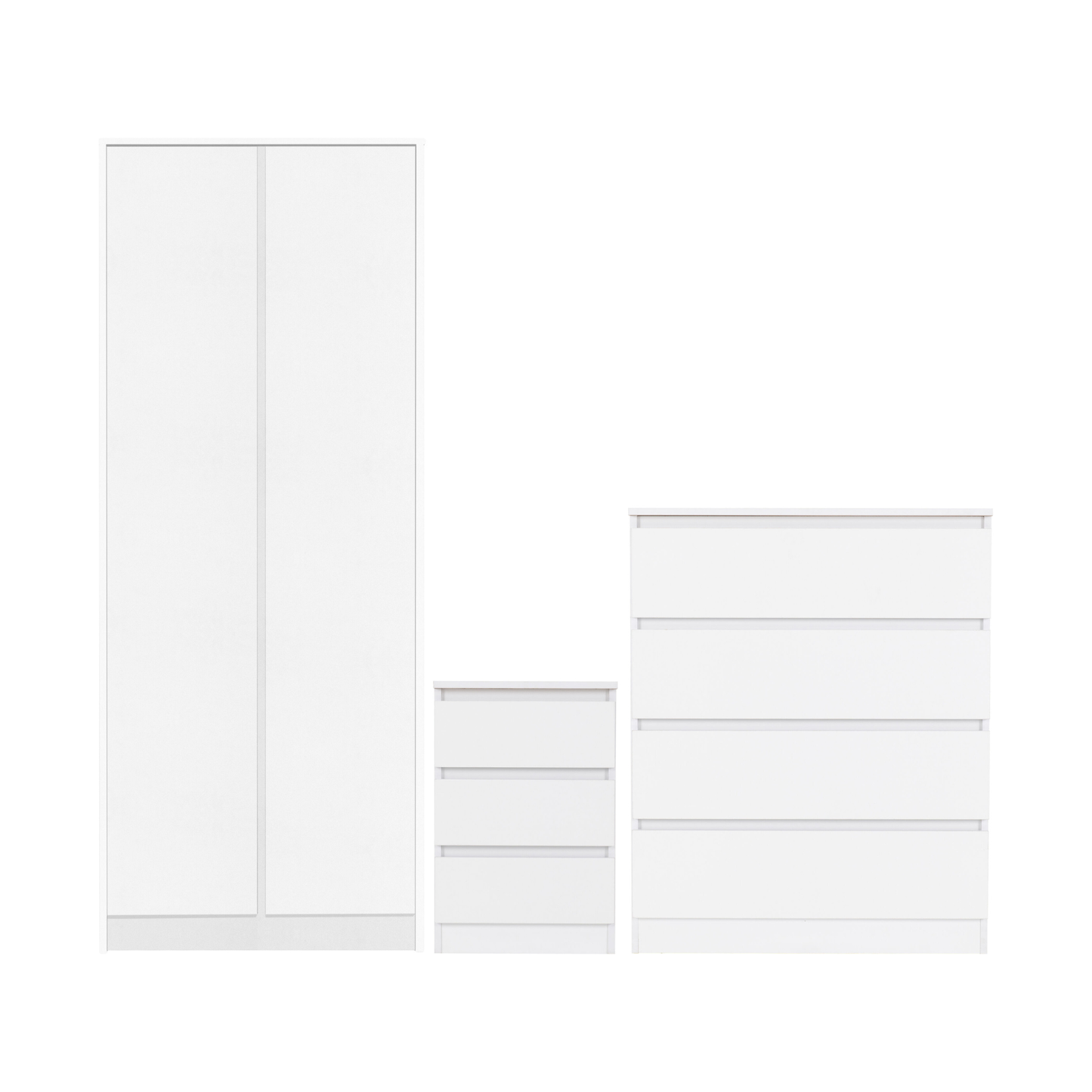 Malvern Trio Set White Wardrobe Chest & Bedside