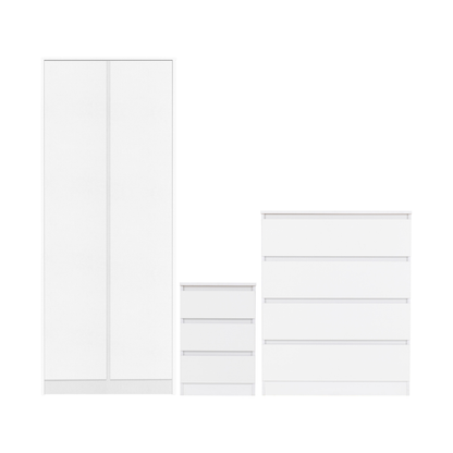 Malvern Trio Set White Wardrobe Chest & Bedside