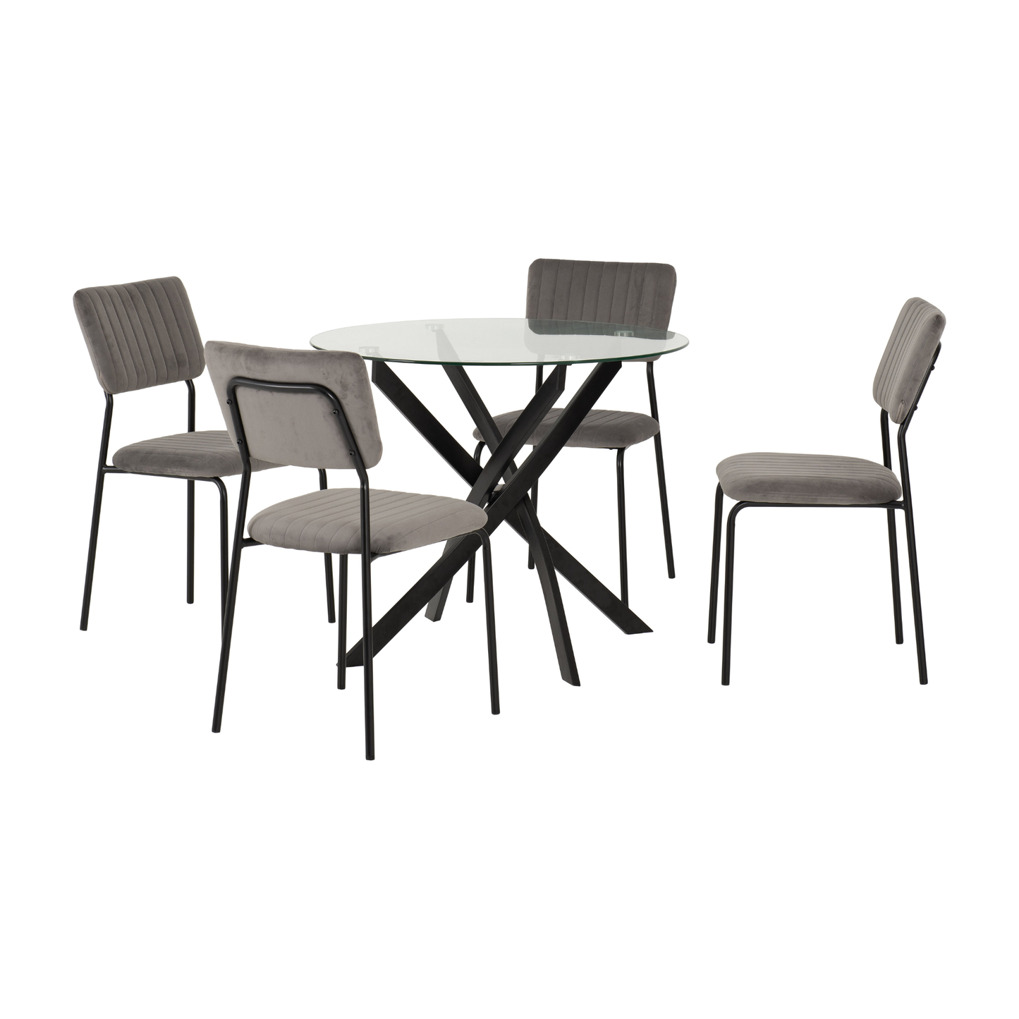 Sheldon Round Glass Top Dining Set - Clear Glass/Grey Velvet