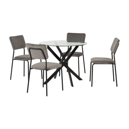 Sheldon Round Glass Top Dining Set - Clear Glass/Grey Velvet