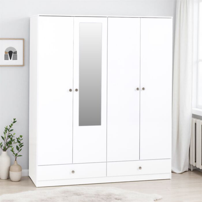 Denver 4 Door 2 Drawer Mirrored Wardrobe – White Gloss