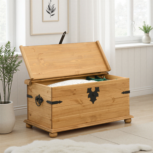Corona Single Storage Chest – Distressed Waxed Pine, Versatile Storage