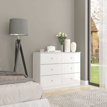 Denver 6 Drawer Chest – White Gloss, Stylish Bedroom Storage