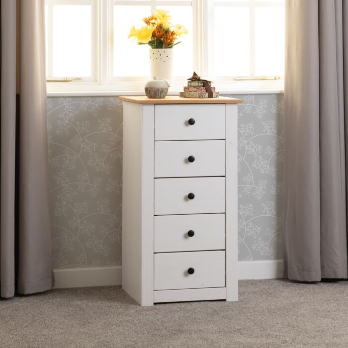 Panama 5 Drawer Chest – White & Natural Wax Pine
