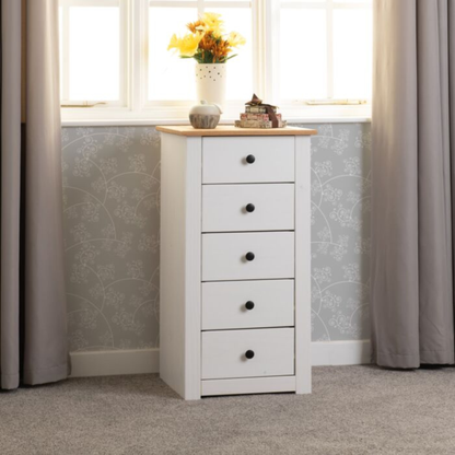 Panama 5 Drawer Chest – White & Natural Wax Pine