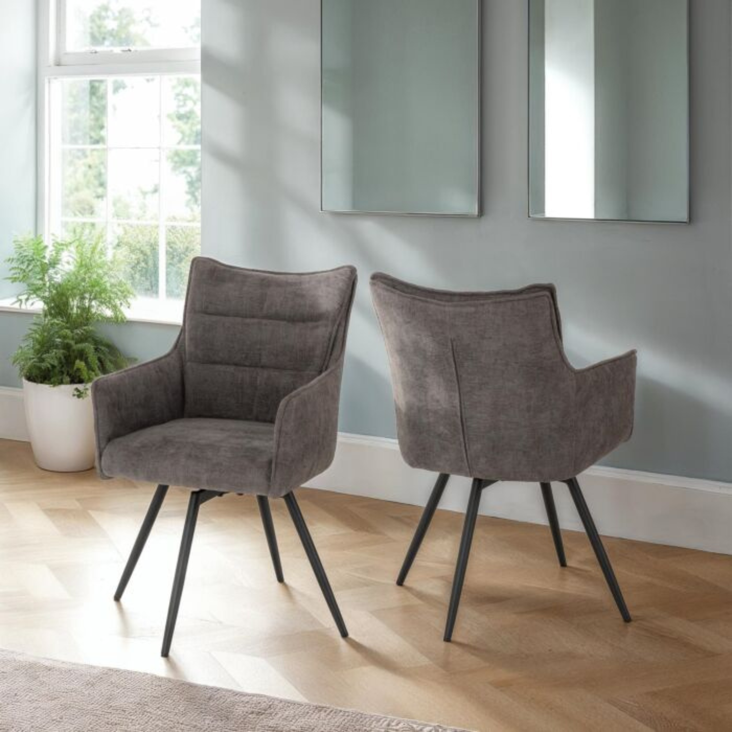 Lewis Carver Swivel Dining Chair - Grey Fabric (Set of 2)