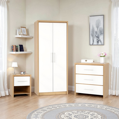 Seville Bedroom Set - White Gloss/Light Oak Effect Veneer