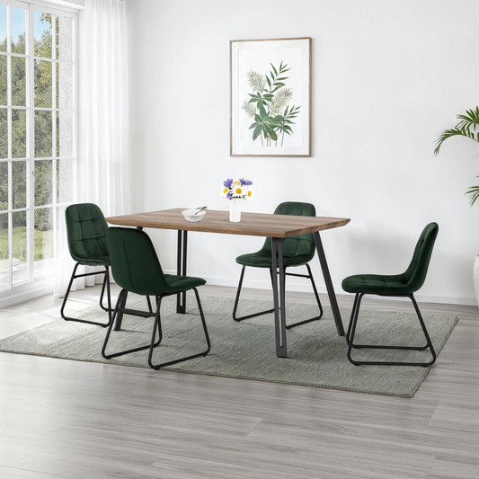 Quebec Straight & Lukas Dining Set - Oak Effect/Green Velvet