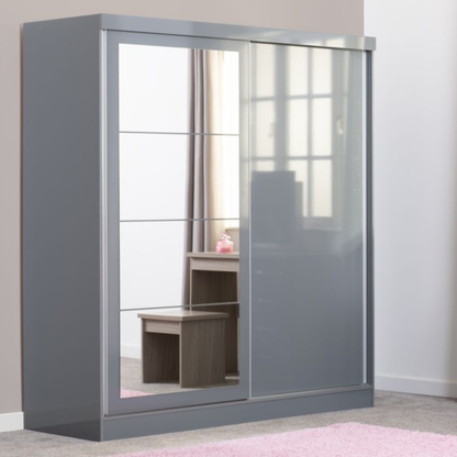 Nevada 2-Door Sliding Wardrobe – Grey Gloss Finish