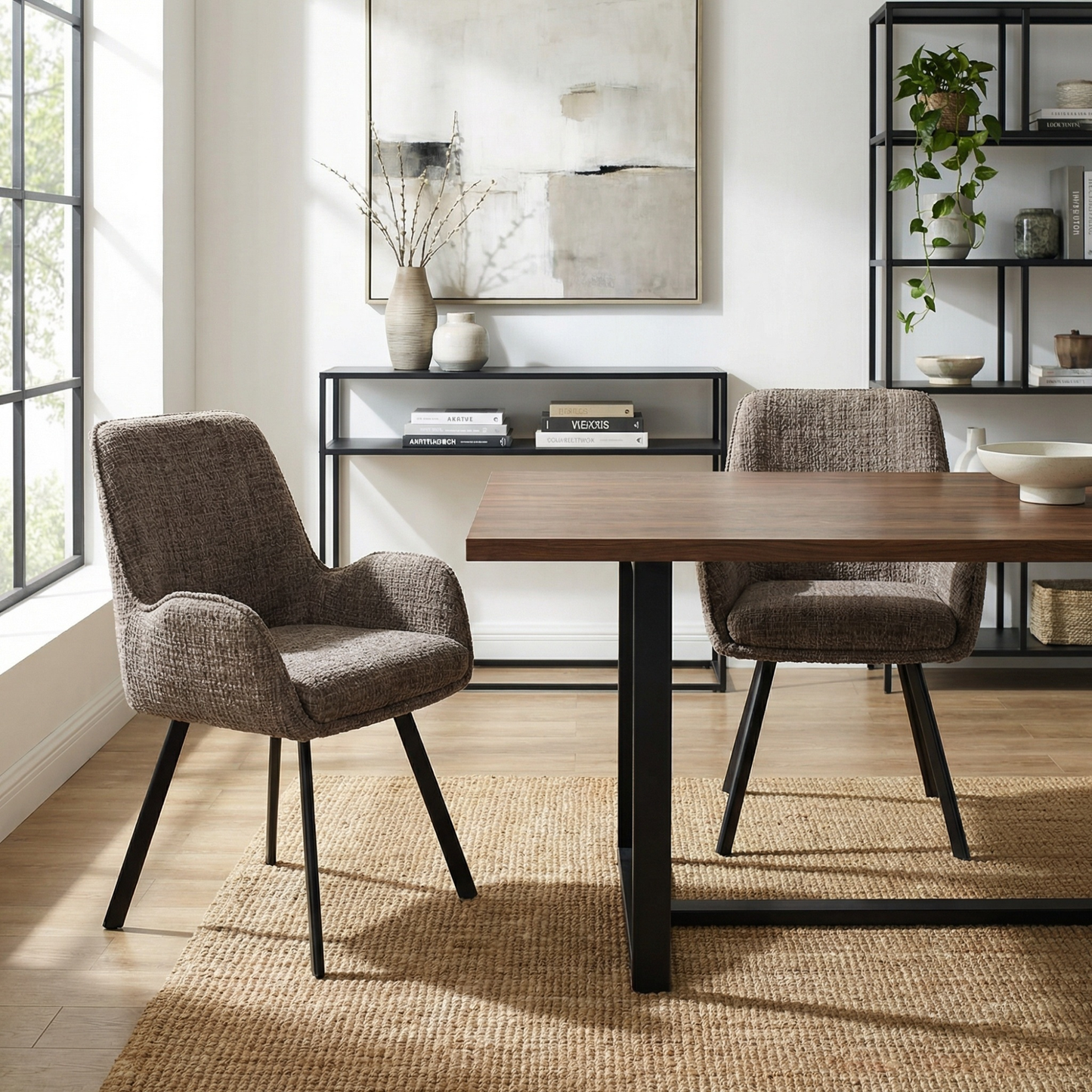 Amelia Pack of 2 Swivel Dining Chairs – Brown Chenille Fabric