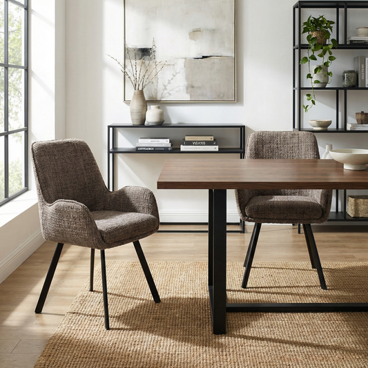 Amelia Pack of 2 Swivel Dining Chairs – Brown Chenille Fabric