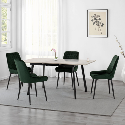 Avery Extending Dining Set with 4 Chairs - Concrete & Emerald Green Velvet