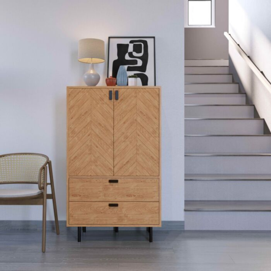 Leon 2 Door 2 Drawer Cabinet – Medium Oak Effect Storage Unit