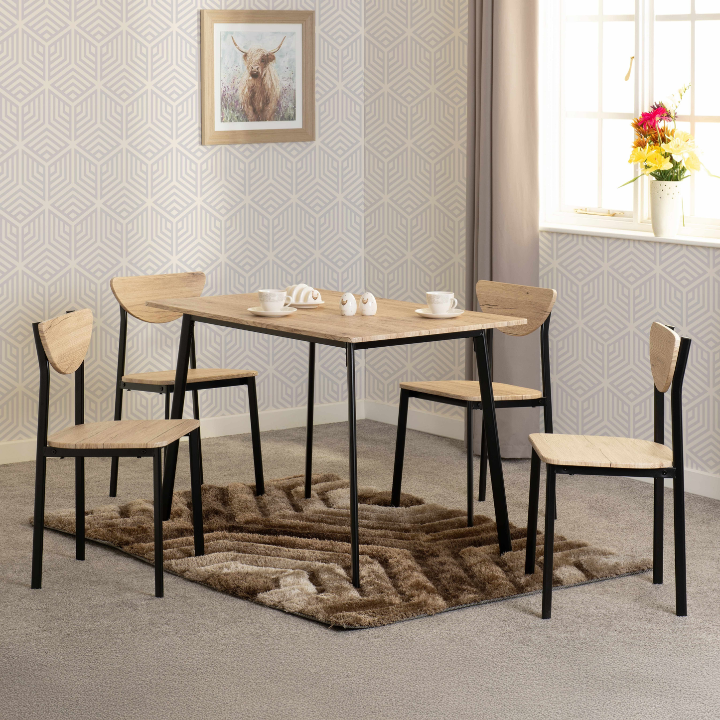 Riley Large Dining Set - Black/Light Oak Effect Veneer