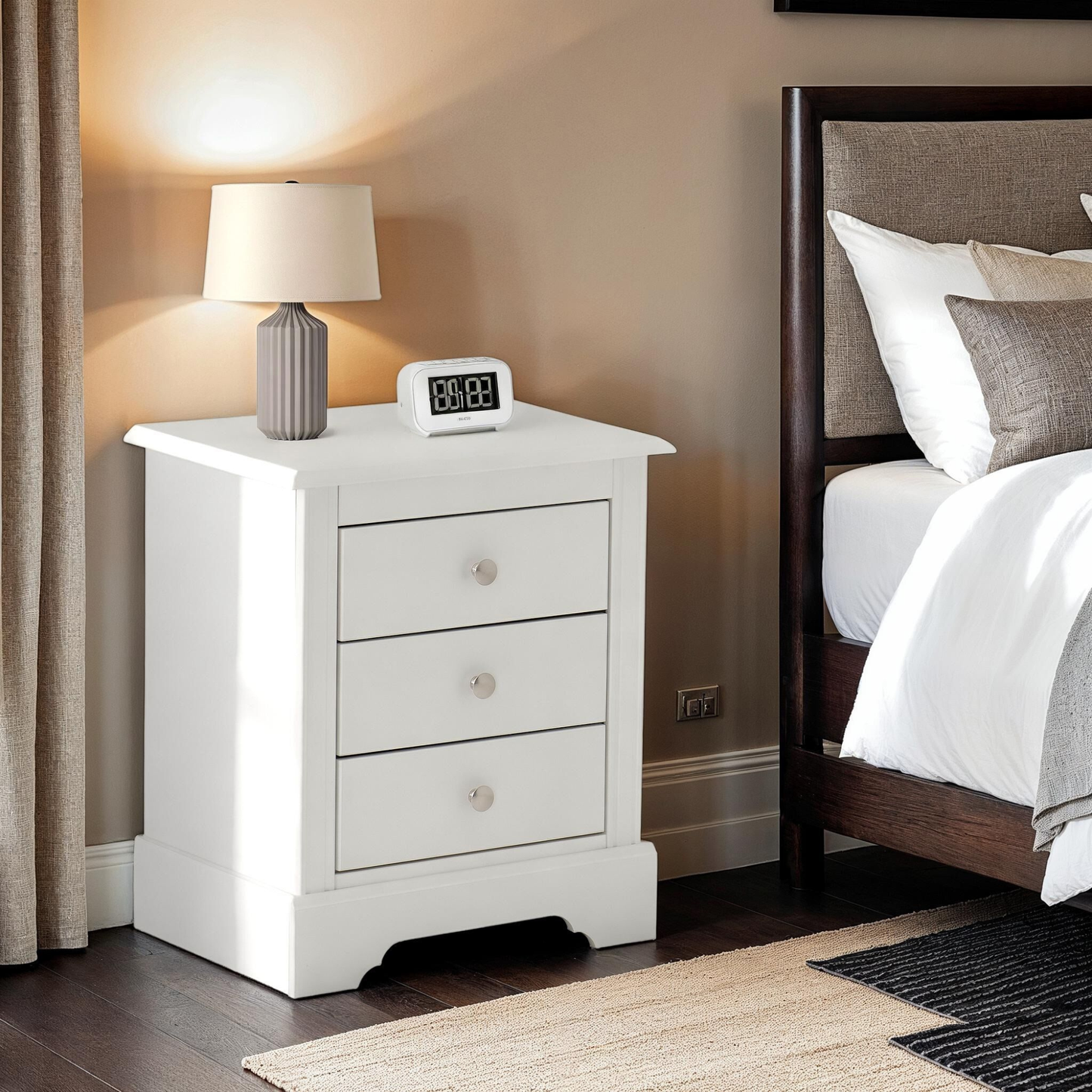 Stratford 3 Drawer Bedside – White Storage