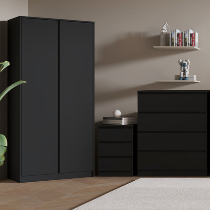 Malvern Trio Set Black Wardrobe Chest & Bedside