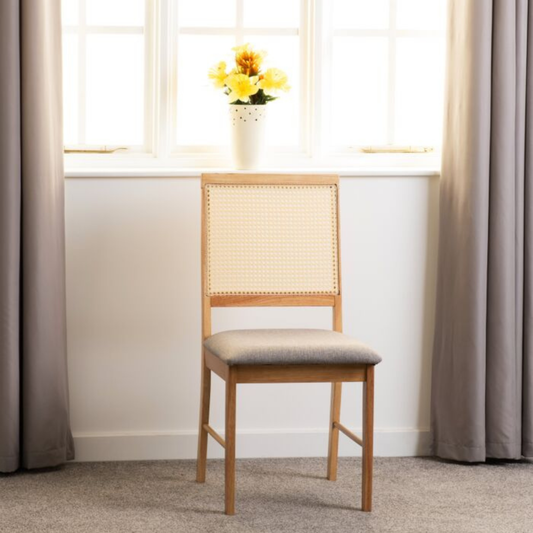 Ellis Dining Chair - Oak Effect & Grey Fabric (Set of 2)