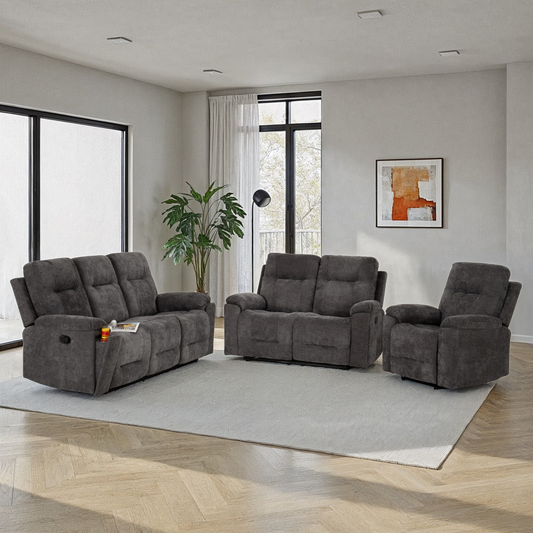 Guildford 3+2+1 Recliner Suite - Grey Fabric