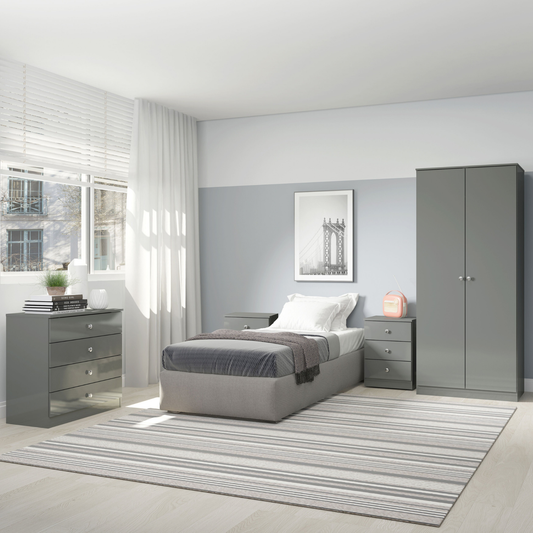 Denver 2 Door Wardrobe Bedroom Set Grey Gloss