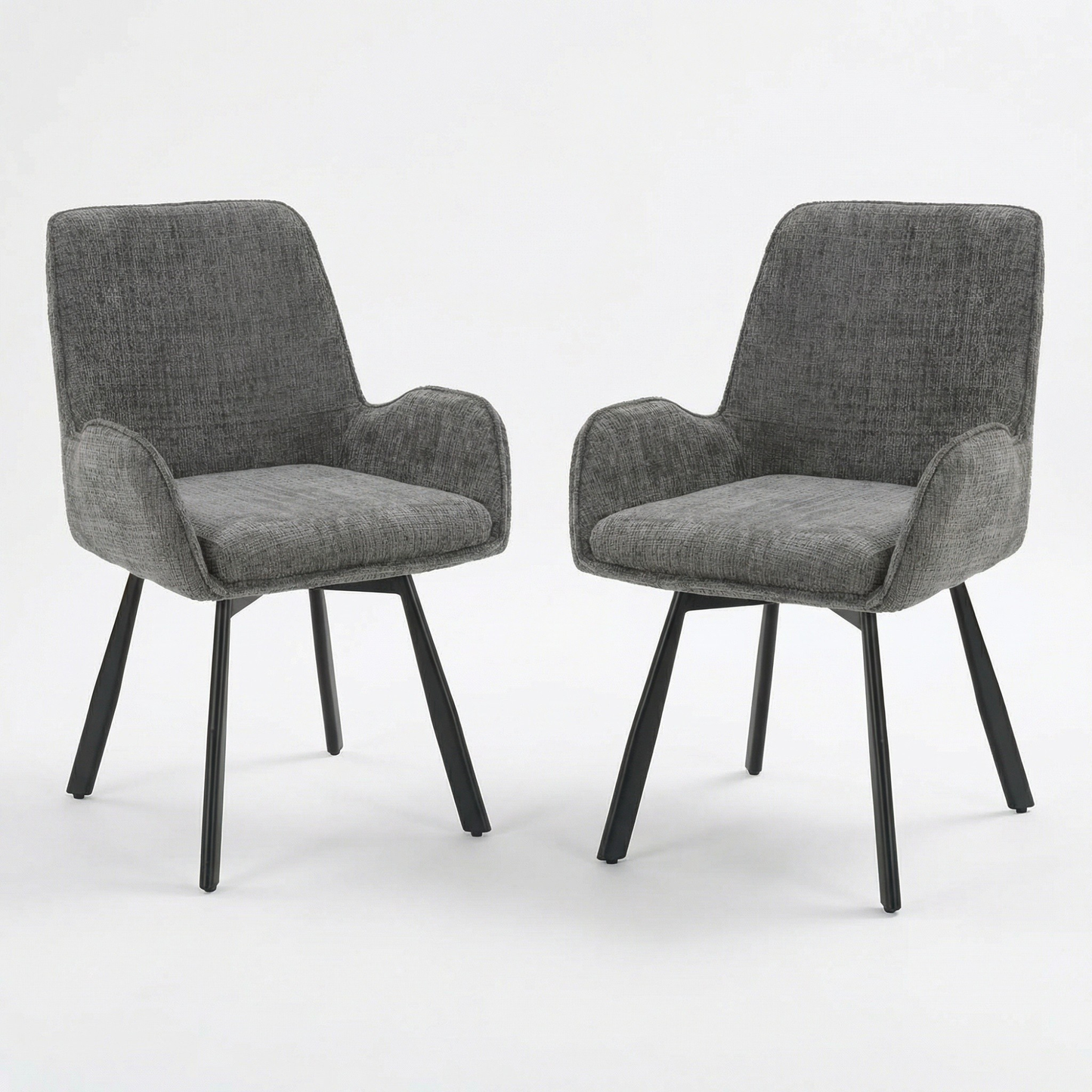 Amelia Pack of 2 Swivel Dining Chairs – Grey Chenille Fabric