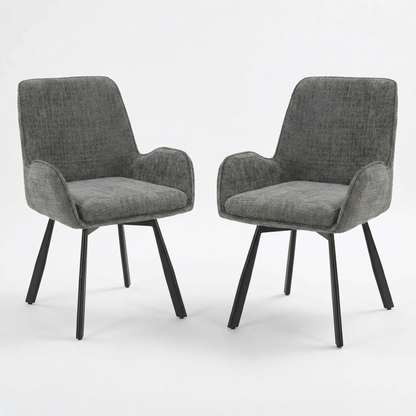 Amelia Pack of 2 Swivel Dining Chairs – Grey Chenille Fabric