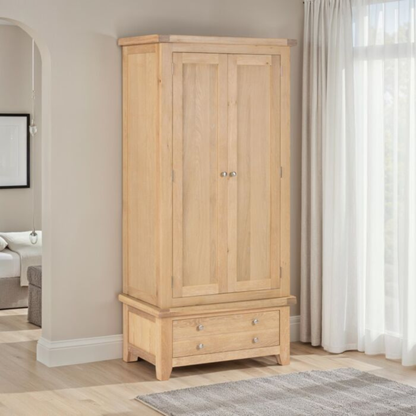 Windsor 2 Door 1 Drawer Wardrobe – Natural Oak