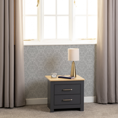 Portland 2 Drawer Bedside – Grey/Oak Effect Storage