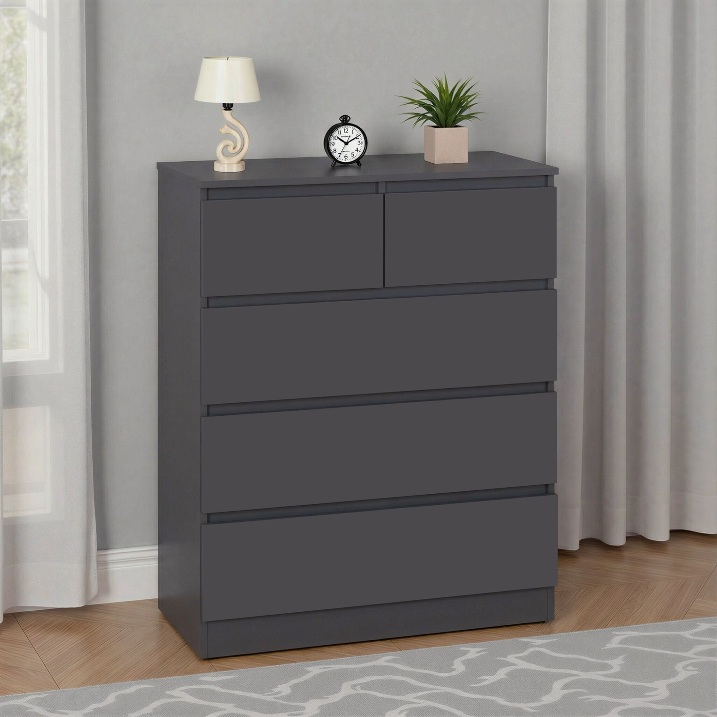 Malvern 3+2 Drawer Chest – Grey, Elegant Storage Solution